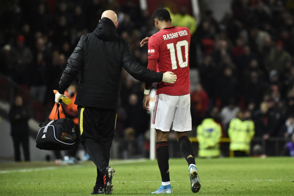 Manchester Uniteds Marcus Rashford skadade sig i FA-cupmötet med Wolverhampton i onsdags.