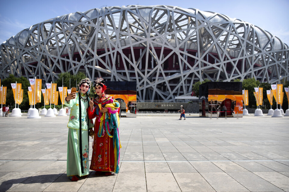 Arenan som kallas fågelboet och som byggdes till sommar-OS 2008, kommer att användas under nästa års vinter-OS i Peking. Arkivbild.