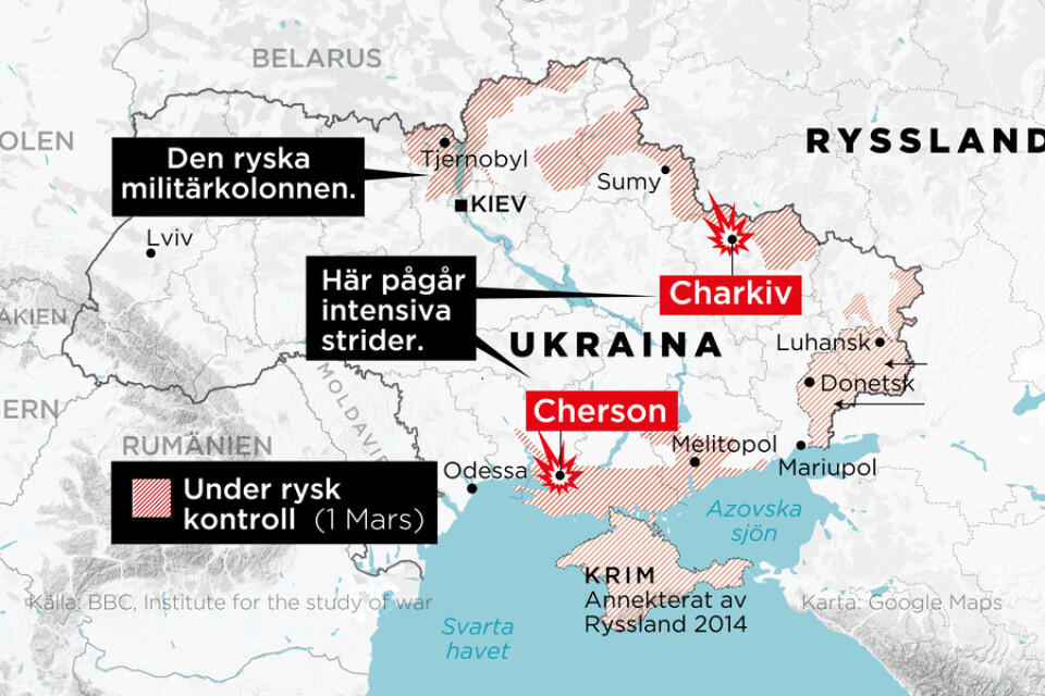 Karta över striderna i Ukraina.