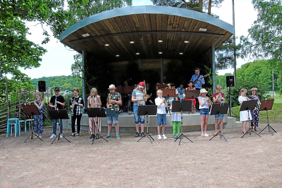 Elever från Musikskolan i Östra Göinge framträdde på nationaldagen i Broby hembygdspark.