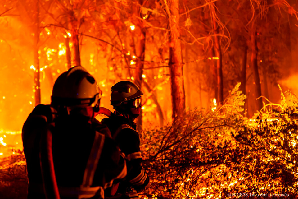 Bekämpningen av den stora branden i Gironde och Landes fortsätter. Bilden kommer från räddningstjänsten.