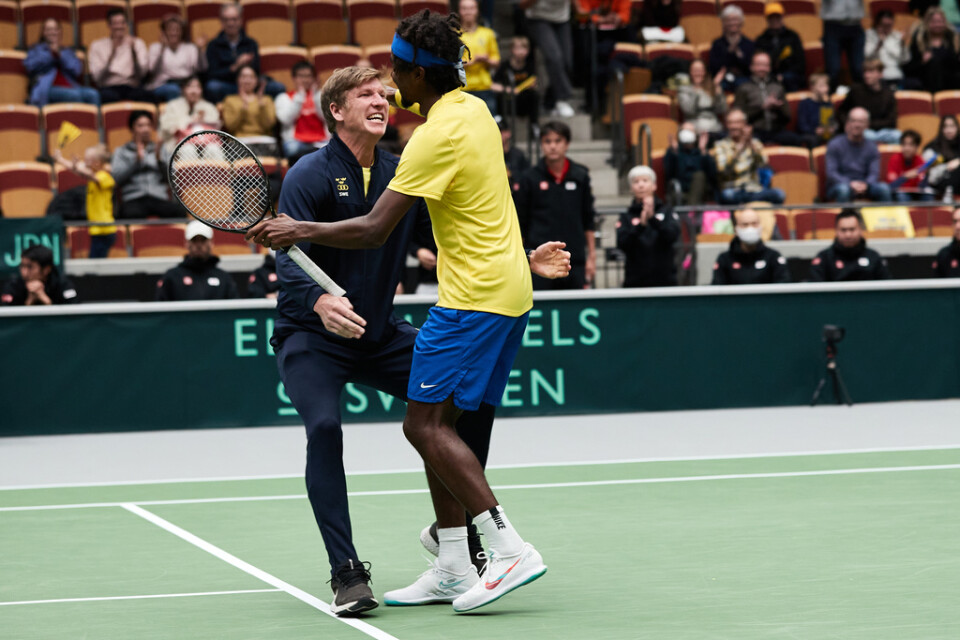 André Göransson och Elias Ymer är två av spelarna som ska försöka ta Sverige till slutspel i Davis Cup. Arkivbild.