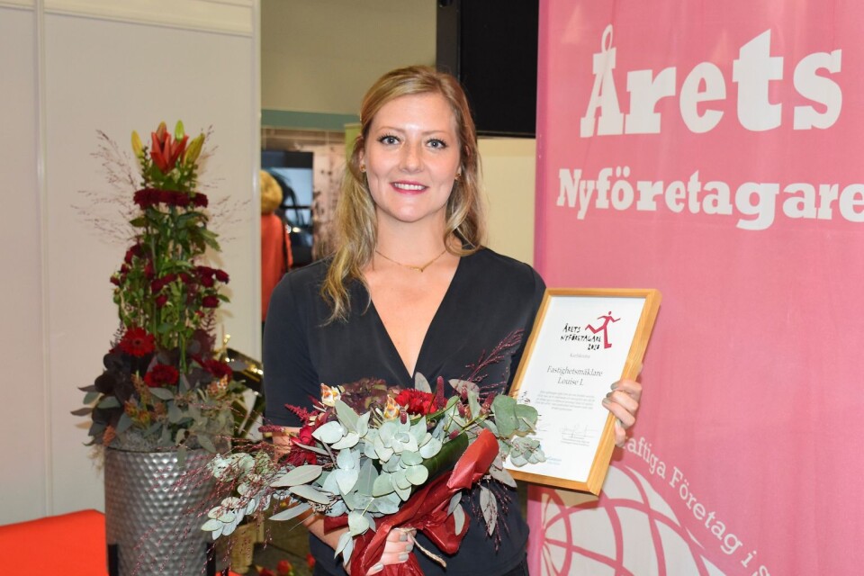 Fastighetsmäklaren Louise Larsson utsågs till årets nyföretagare i samband med Näringslivsdagen.
