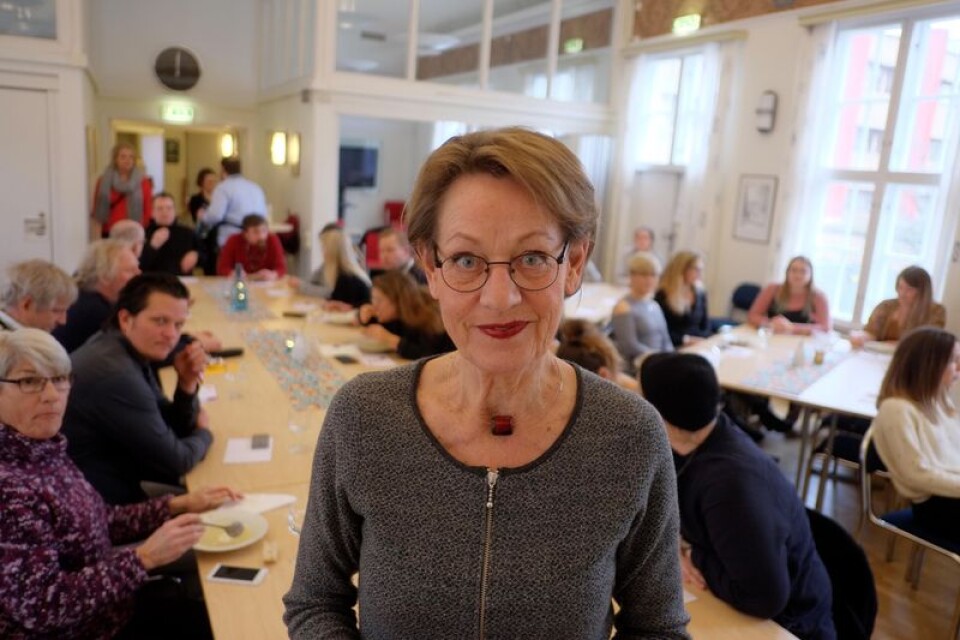 Feministiskt initiativs ledare Gudrun Schyman besökte Blekinge i mars ifjol. Partier säger via sin talesperson i Sölvesborg, Nina Åkesson, nej till vinster i välfärden. Foto: Jan Hindersson
