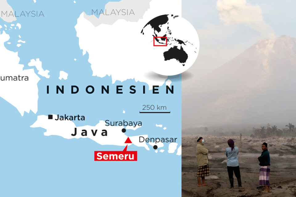 Indonesiens största vulkan Semeru fick under söndagen ett utbrott.