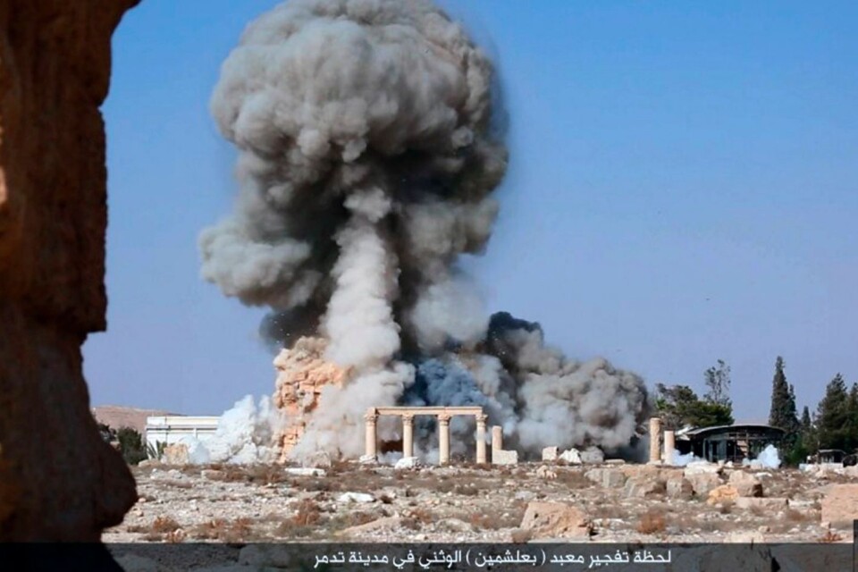 Den syriska staden Palmyra, som till stora delar förstördes av Islamiska staten. Här bombas ett 2000 år gammalt museum.