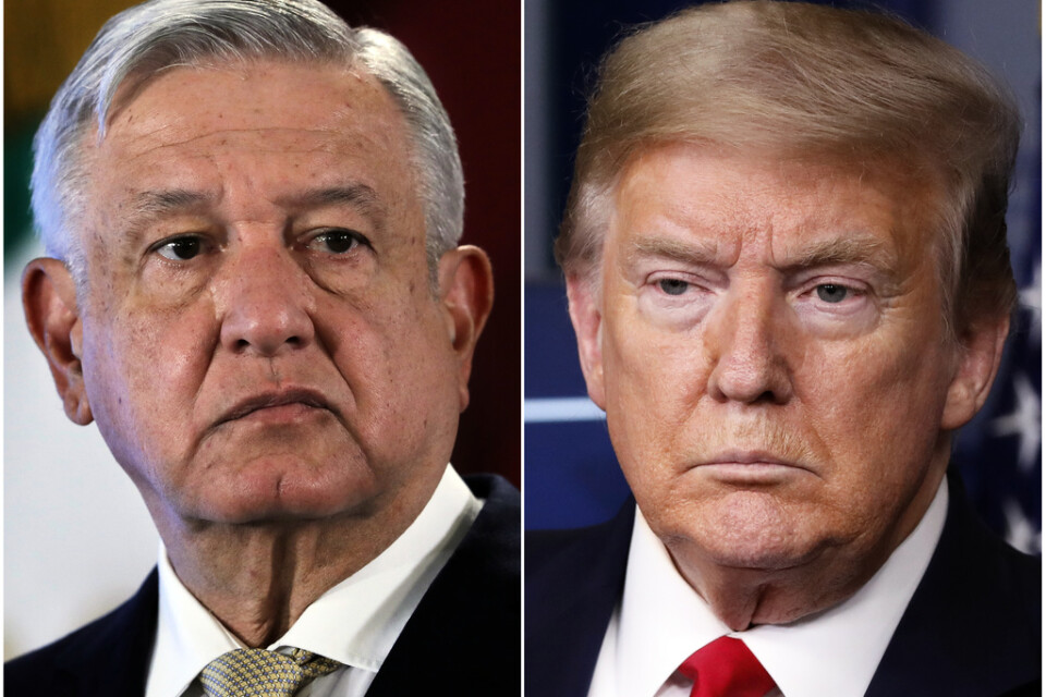 Mexikos president Andrés Manuel López Obrador (bilden till vänster) kommer att ha sitt första möte med president Donald Trump då han flyger till Washington i juli. Arkivbild.