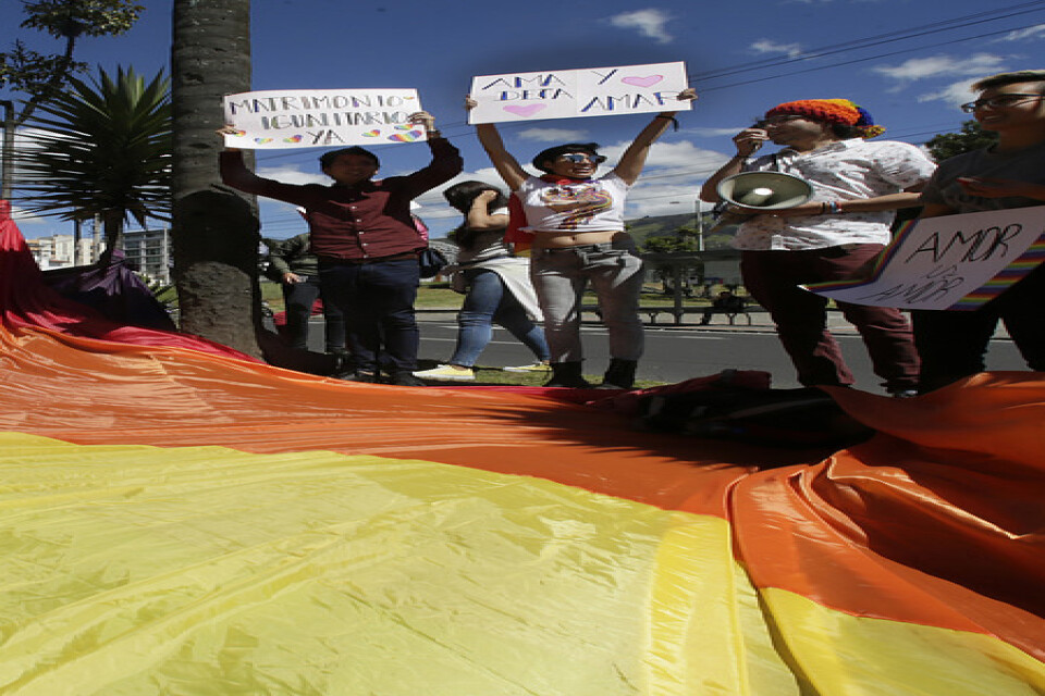 Demonstranter utanför Ecuadors konstitutionsdomstol inför domslutet. Bilden är från förra veckan.