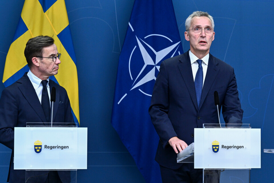 Statsminister Ulf Kristersson och Natos generalsekreterare Jens Stoltenberg.