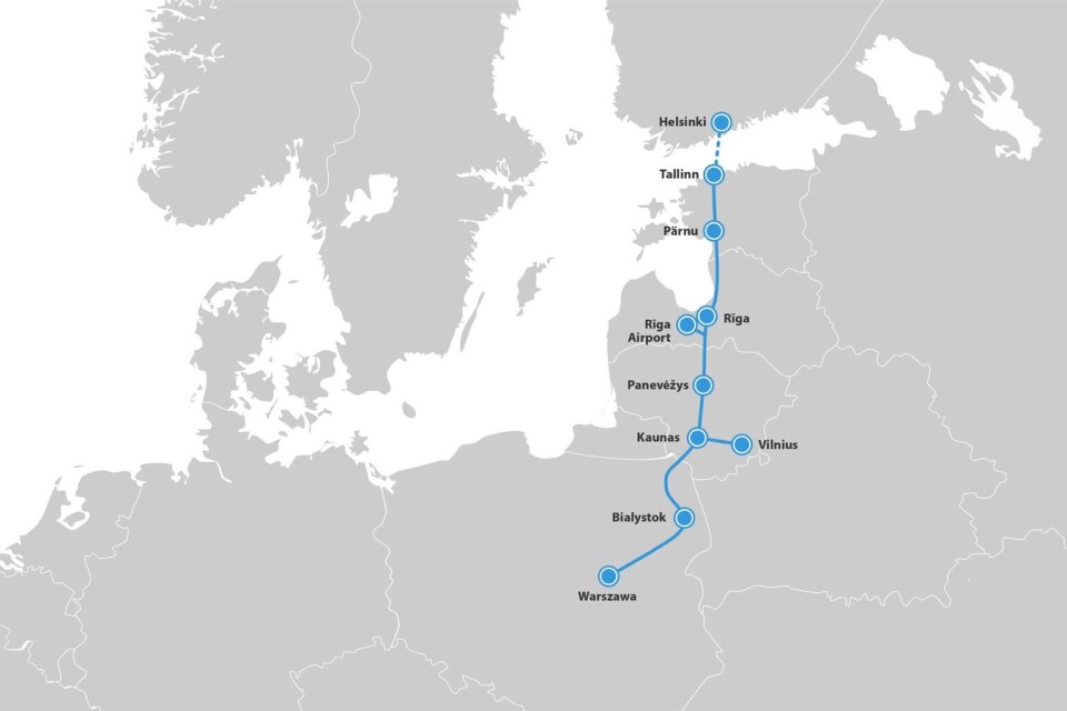 Så här dras höghastighetsjärnvägen Rail Baltica, planerad att stå klar år 2026.