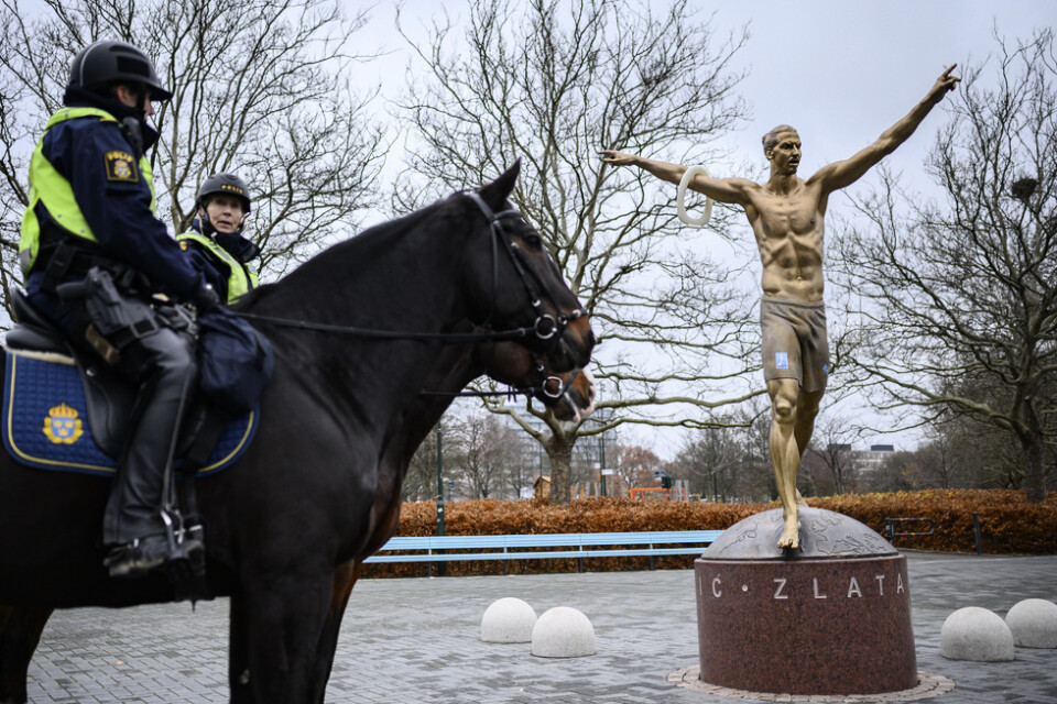 Polisen tvingades bevaka statyn med två poliser från polisrytteriet under onsdagen.