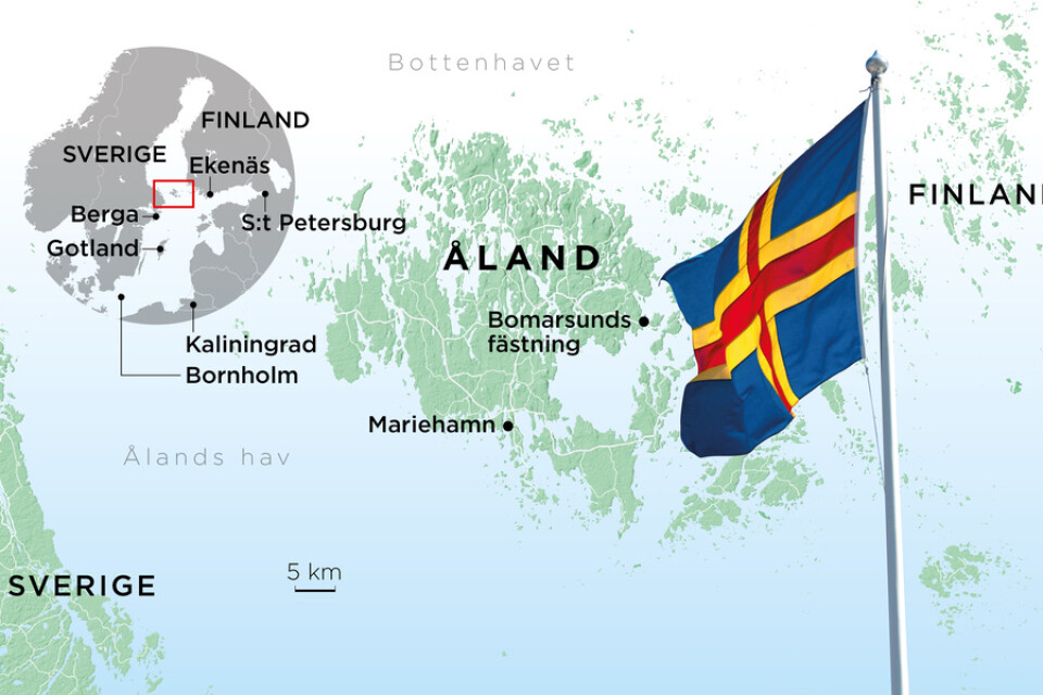 Mariehamn ligger på den södra delen av huvudön Fasta Åland.