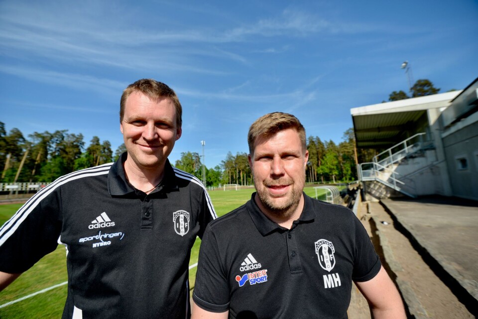 Patrick Couchér och Mikael Hansson i Nybro IF har börjat utveckla konceptet med Fotbollens dag.