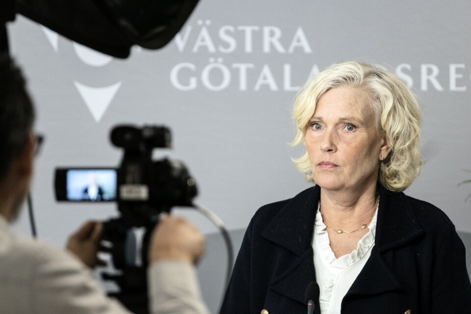 Ann Söderström, hälso- och sjukvårdsdirektör i Västra Götaland, på en presskonferens om coronaviruset. Arkivbild.