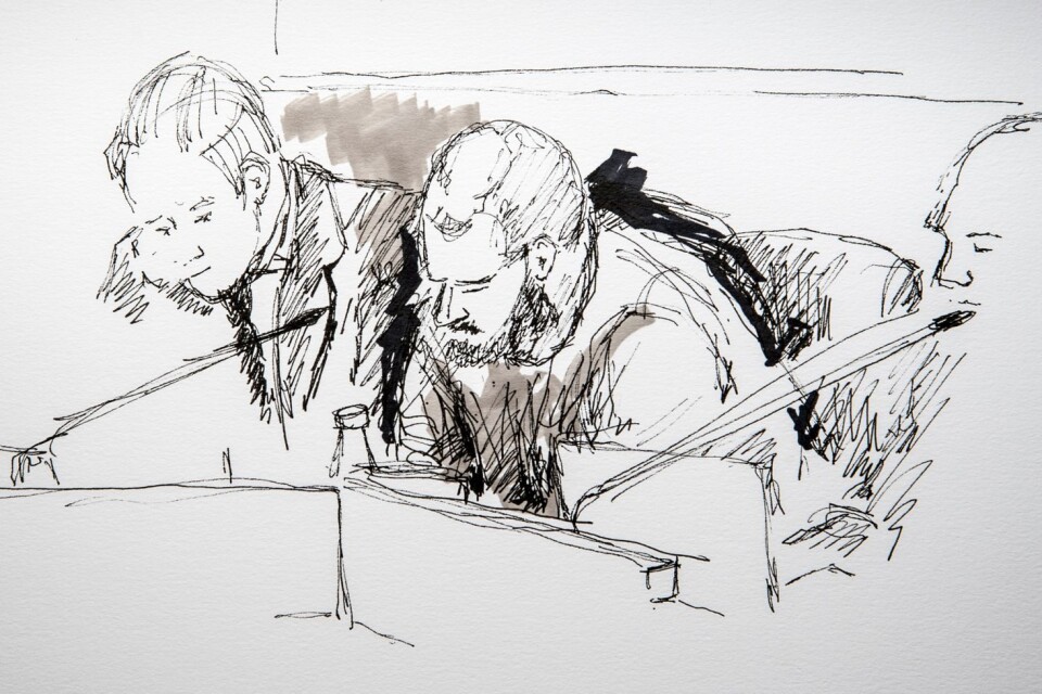 Framför en dator i Uppland förmådde 41-åringen flickor i utlandet att begå grova sexuella handlingar. Illustration från rättegången i tingsrätten.