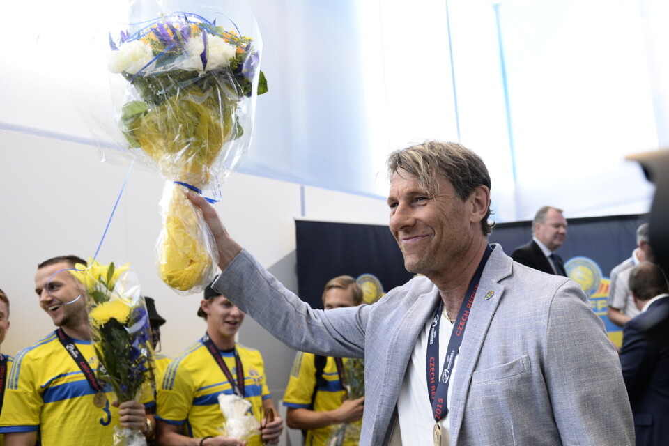 Håkan Ericson vid hemkomsten till Stockholm efter EM-guldet med U21-landslaget. Arkivbild.