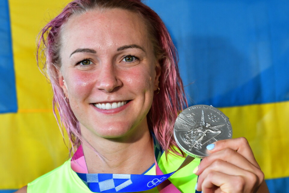 Sarah Sjöström med sitt OS-silver på 50 meter fritt. Arkivbild.