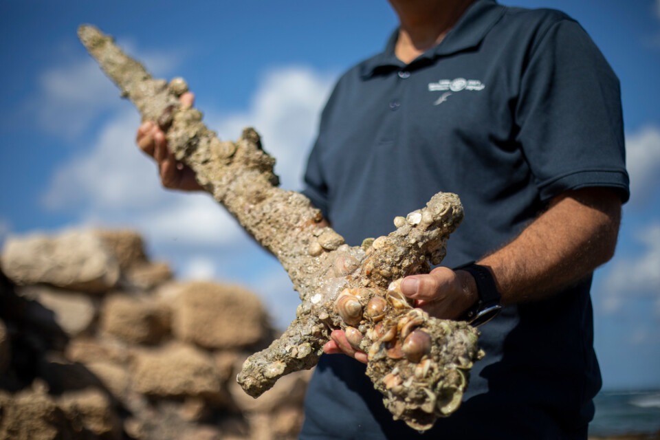 Svärdet hittades av en dykare vid den israeliska Medelhavskusten, nära staden Haifa.