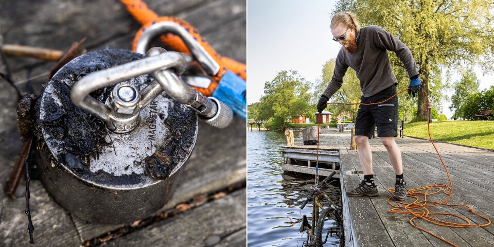 Benjamin, 25, fastnade för magnetfiske – nu letar han cyklar och mynt i Åsunden