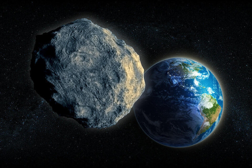 En rekonstruktion av den asteroid som utplånade dinosaurierna. En mindre asteroid svepte förbi jorden i torsdags. Arkivbild