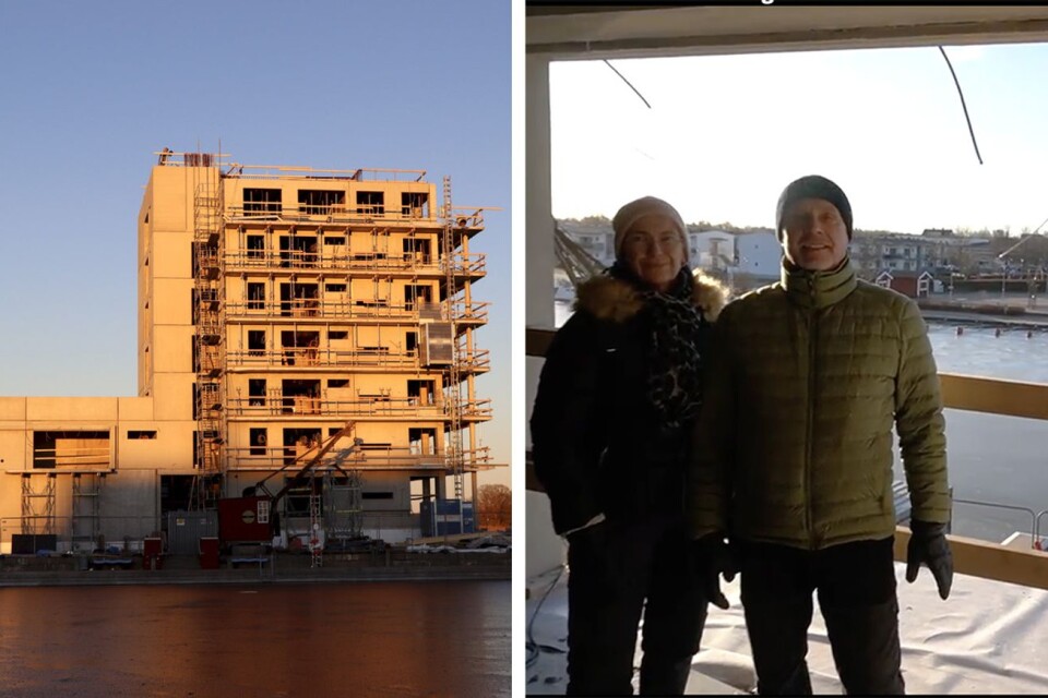 Torsten och Hélène Gunnarsson är paret som ligger bakom bygget och själva flyttar in i det nya landmärke som ersätter silon i Mönsterås hamn.