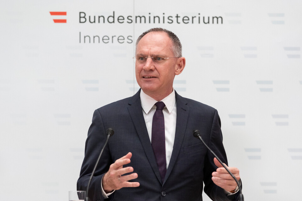 Österrikes inrikesminister Gerhard Karner. Arkivfoto.