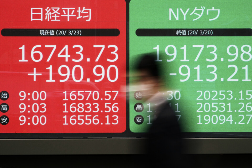 Nikkei|255-index i Tokyo pendlade uppåt och neråt under förmiddagshandeln. Arkivbild.