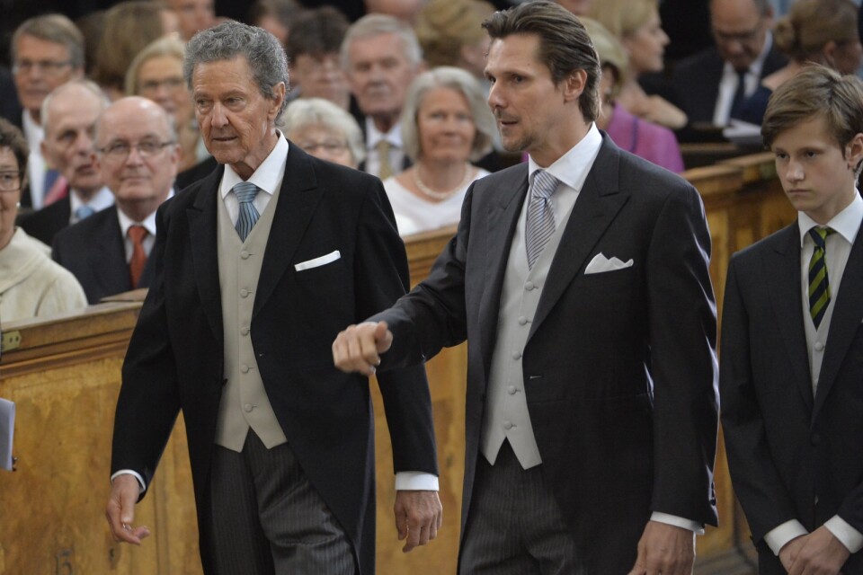 Walther Sommerlath till vänster tillsammans med sonen Patrick Sommerlath och sonsonen Leopold Lundén Sommerlath vid prins Oscars dop 2016.