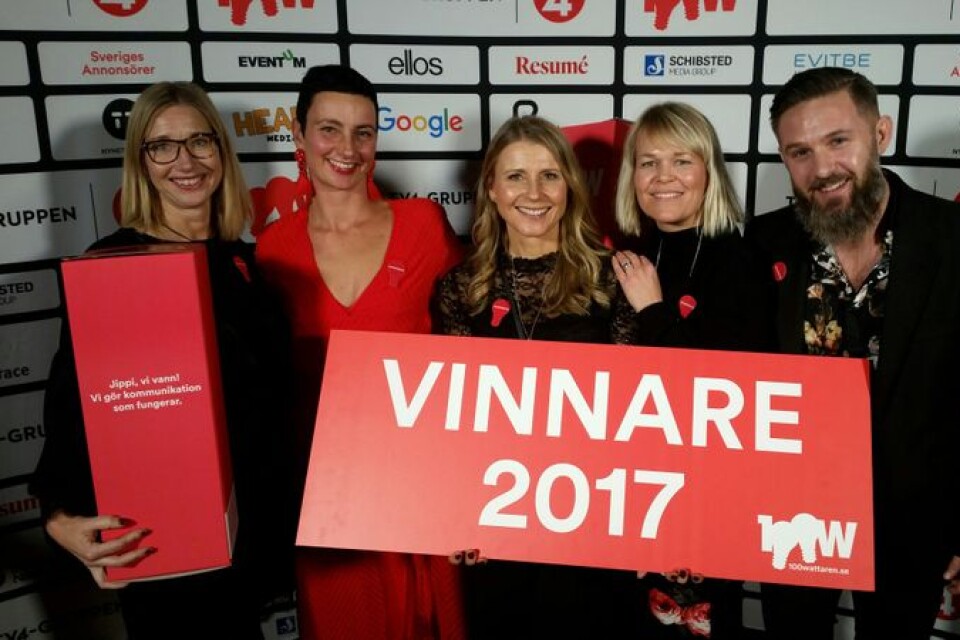 Jenny Nyström, Lotta cabrera Persson, Katrin Strömsjö, Lena sköld och Magnus Arvidsson vid prisutdelningen i Stockholm.