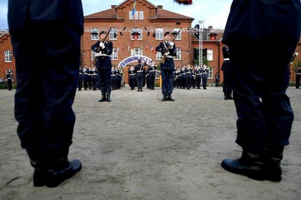 Tyska Flygvapnets musikkår 4 och Högkvarterets Vaktbataljons drillkontingent levde upp till förväntningarna. Bild: Albin Brönmark