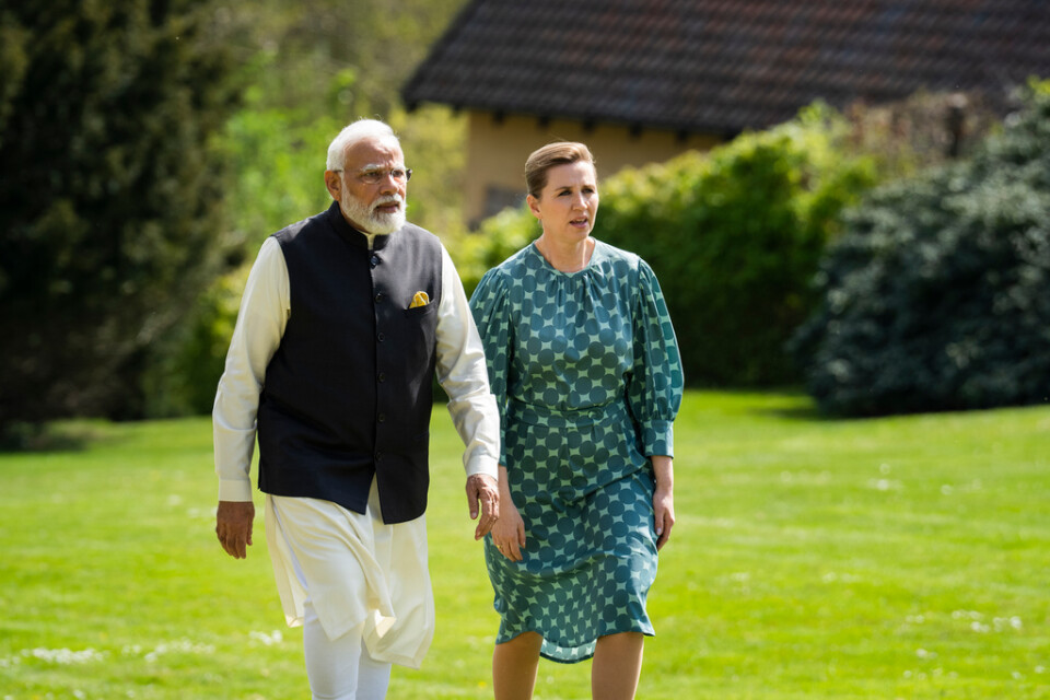 Indiens premiärminister Narendra Modi och Danmarks statsminister Mette Frederiksen i Marienborg.
