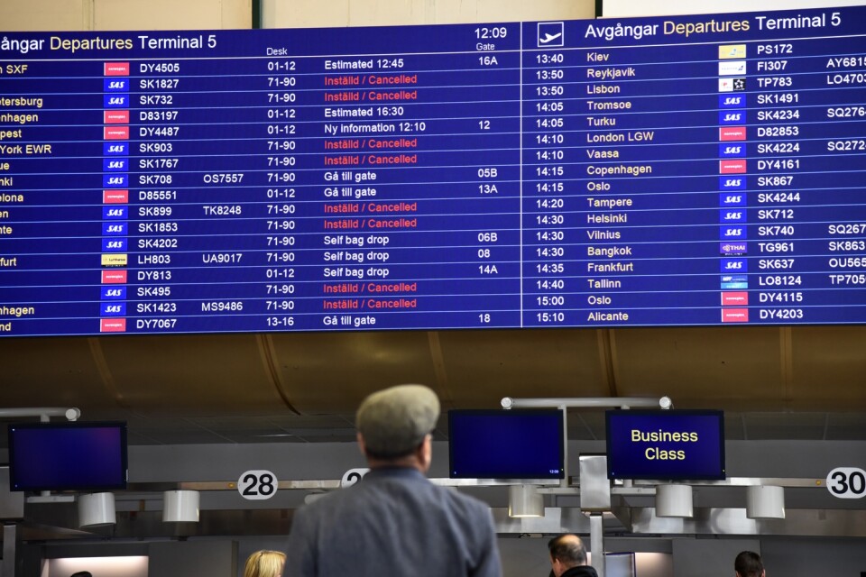SAS tycker att EU:s regler för ersättning till passagerare för inställda och försenade flyg i samband med strejk är för frikostiga. Arkivbild