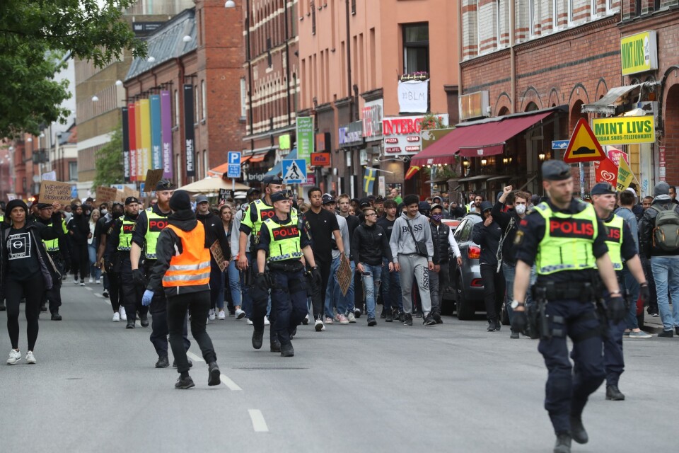 Demonstranterna tågade genom centrala Malmö.