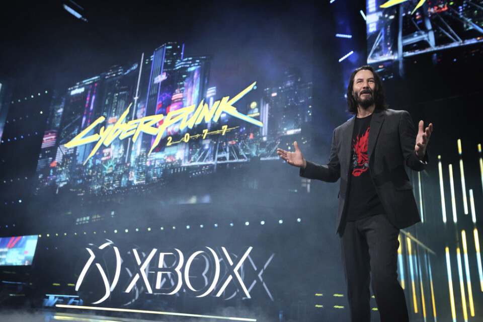 Keanu Reeves användes flitigt i marknadsföringen av "Cyberpunk 2077". Men han gick inte så långt som att han själv spelade det, hävdar han. Bild från presentation 2019.