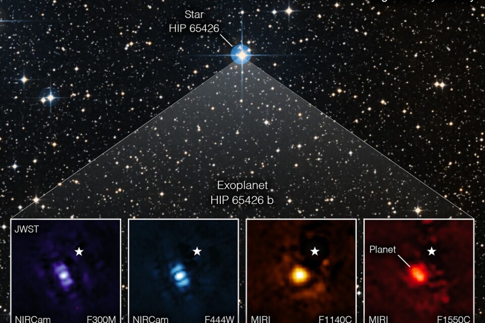 James Webb-teleskopets första bild på en exoplanet.