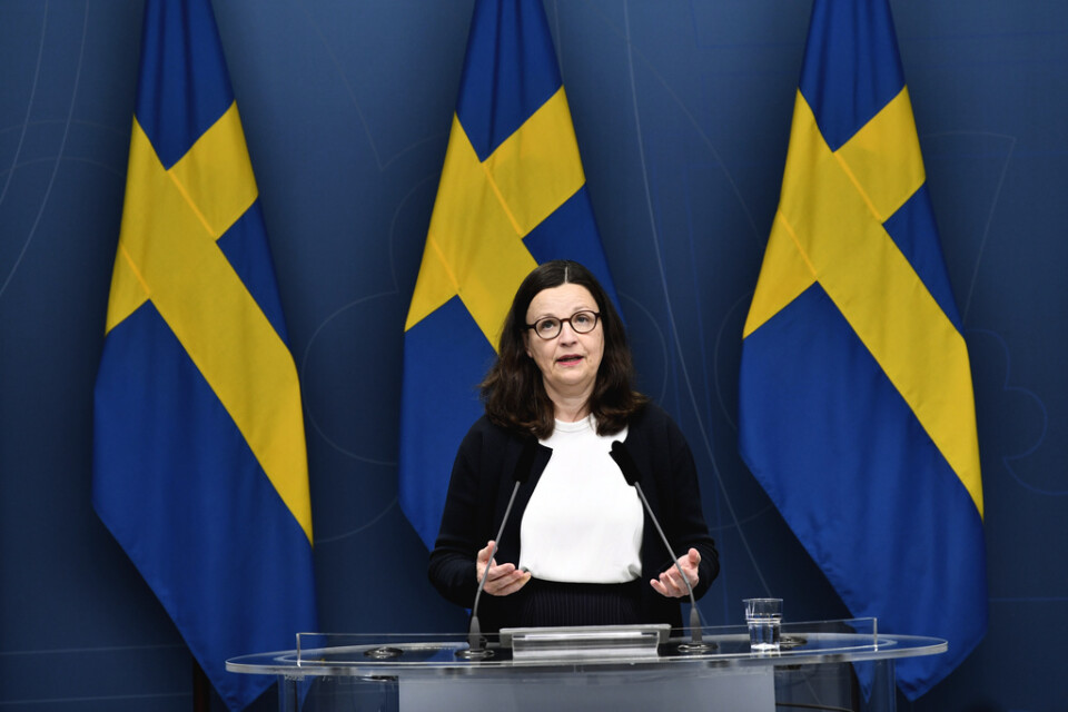 Utbildningsminister Anna Ekström (S) kommenterar de svenska resultaten i Timss 2019 vid en digtal pressträff i Rosenbad.