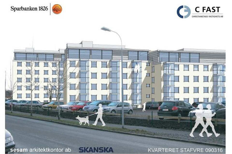Stafvreparken – ett landets störta ägarlägenhetsprojekt. 92 lägenheter ska byggas. Illustration: Sesam Arkitektkontor
