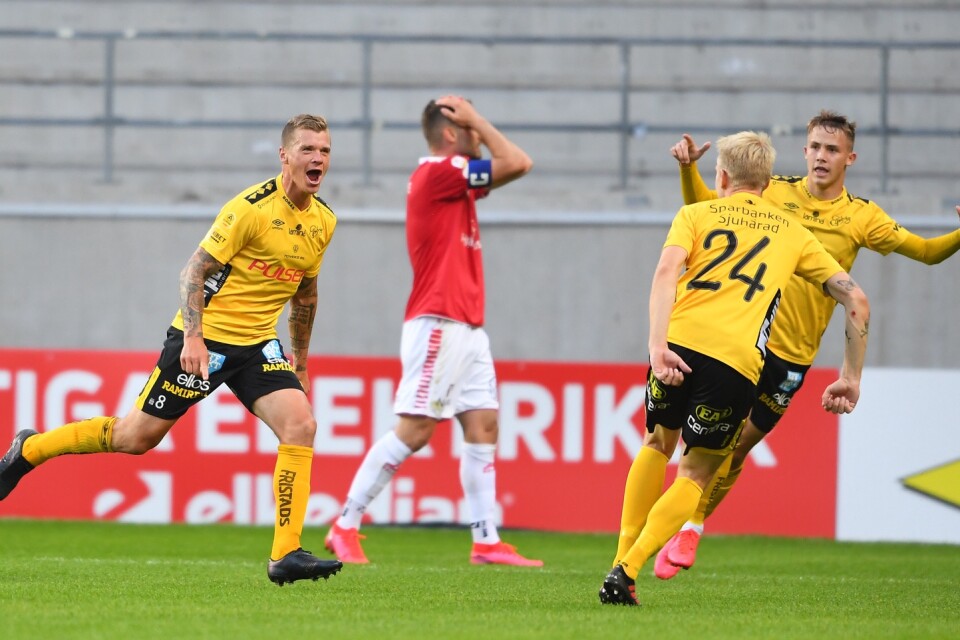 Elfsborgs Samuel Holmén jublade efter sitt 2–1-mål borta mot Kalmar FF.