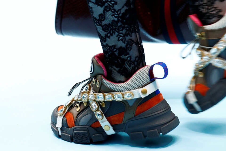 Den här skon fanns med på en av Guccis visningar på modeveckan i Milano i vintras.