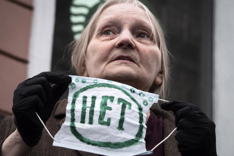 2020 demonstrerade den ryska konstnären och aktivisten Elena Osipova mot förändringar i den ryska konstitutionen för att förlänga Putins styre. Arkivbild.