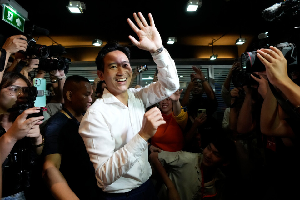 Pita Limjaroenrat ledare för oppositionspartiet Phak Kao Klai ("Ny framtid") som skördat stora framgångar i det thailändska valet.