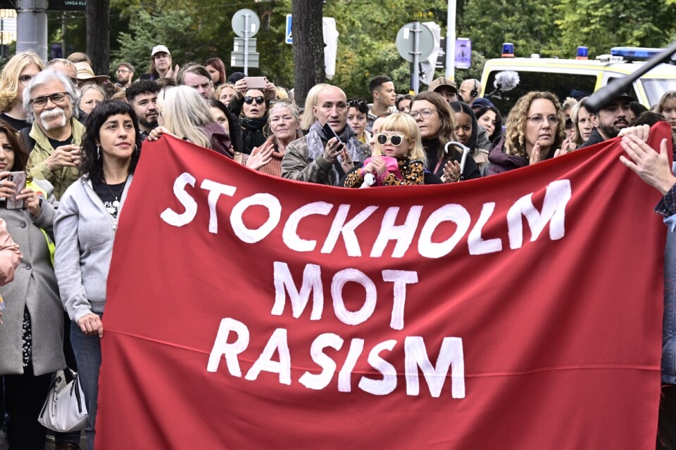 Demonstration mot rasism på Norrmalmstorg i september.