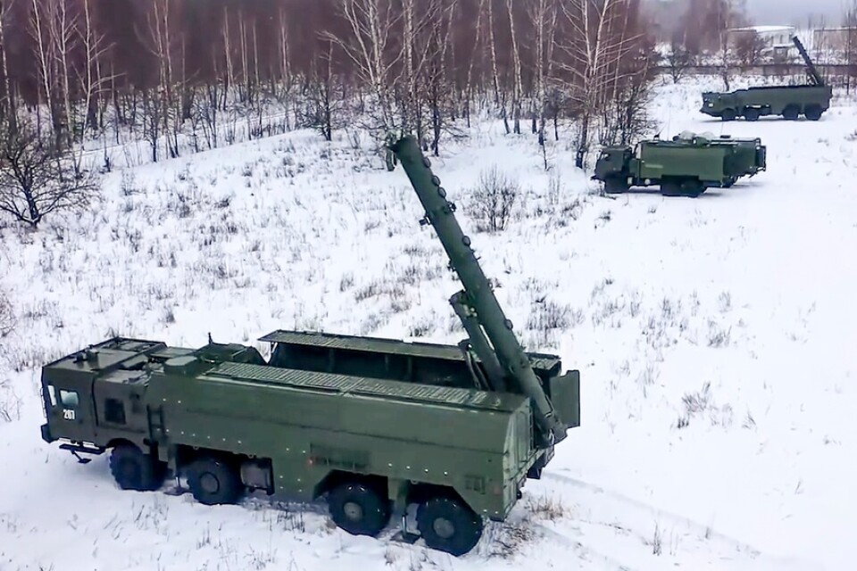 Den ryska roboten Iskander under en militärövning i Ryssland i januari i år.