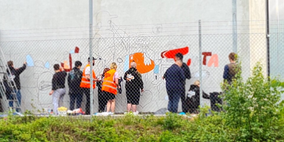 13 deltagare från socialpsykiatrin och LSS i Simrishamn, Tomelilla och Malmö muralmålade i Östra Vemmerlöv i helgen.