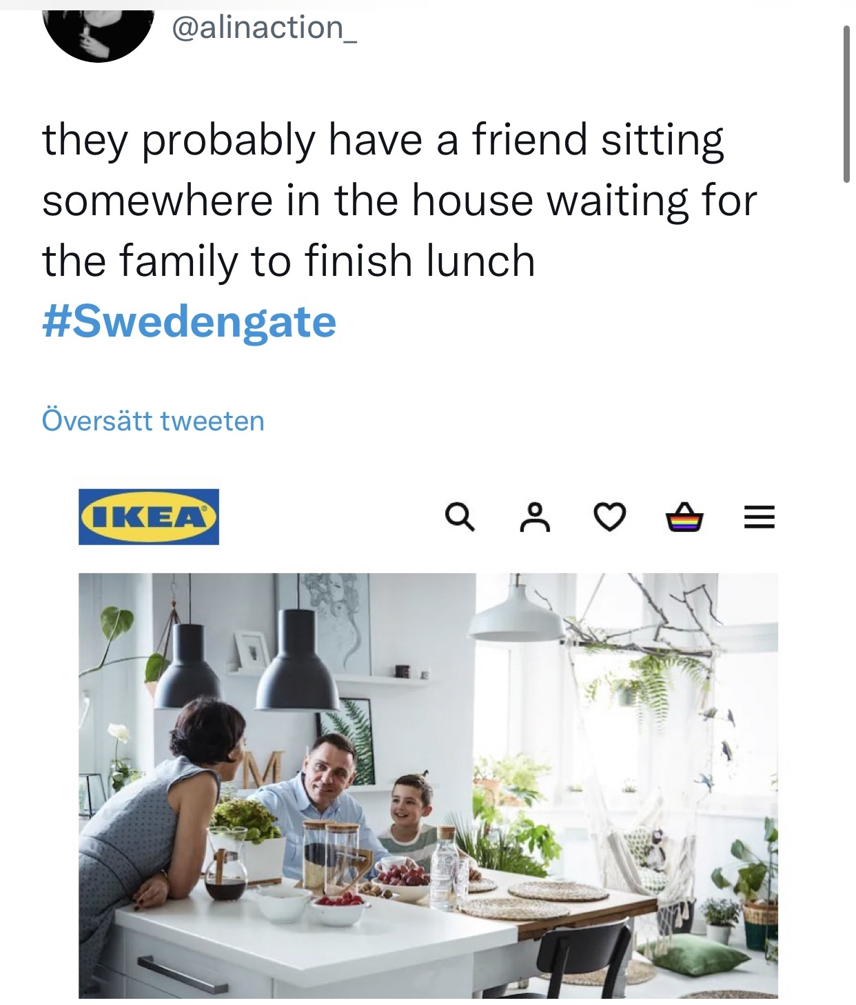 Den perfekta Ikea-familjen har fått sig en törn. (skärmdump från Twitter)