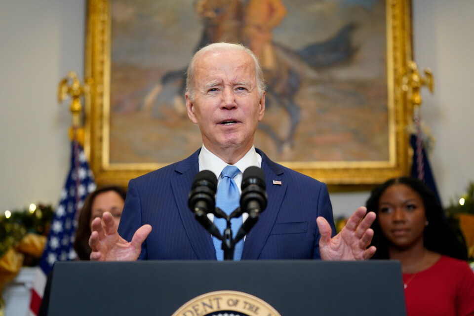 USA:s president Joe Biden under torsdagens pressträff i Vita huset.