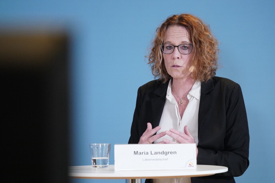 Maria Landgren, läkemedelschef och vaccinsamordnare, under onsdagens presskonferens i Regionhuset i Dockan i Malmö med Region Skåne gällande det aktuella coronapandemiläget.