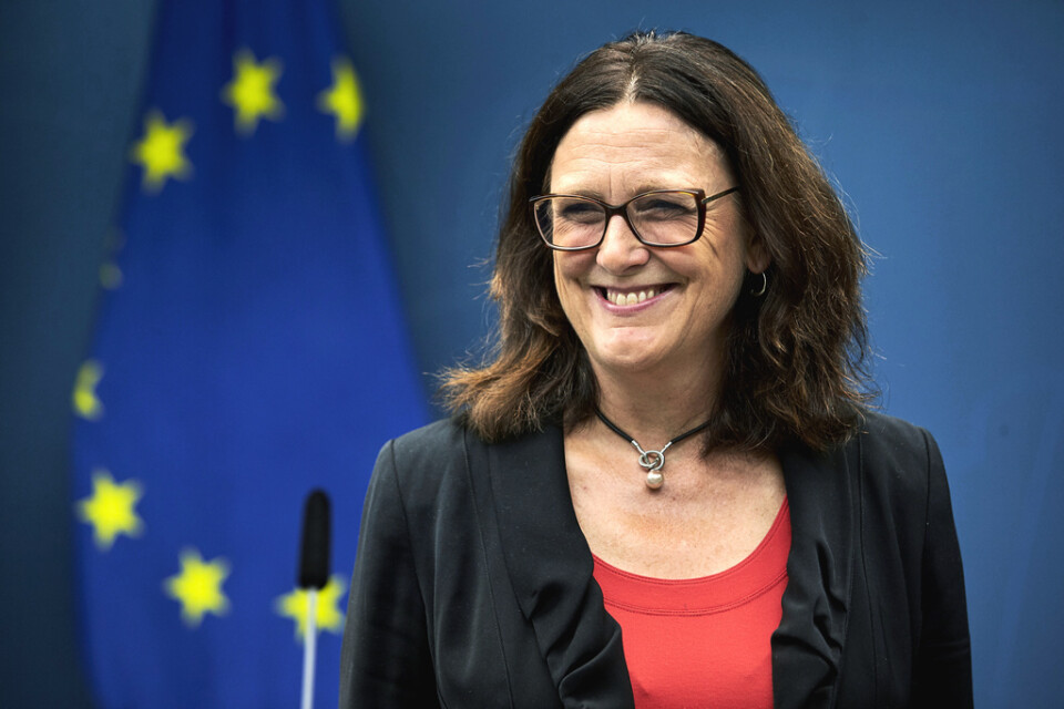 Utrikeshandelsministern presenterar Cecilia Malmström som Sveriges kandidat till generalsekreterare för OECD under en pressträff i Göteborg.