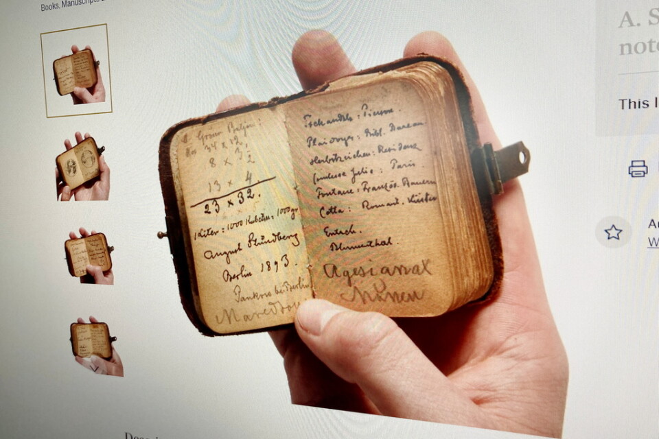 Strindbergs försvunna anteckningsbok dök upp hos auktionshuset Sotheby's förra veckan. Arkivbild.