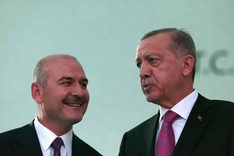 Pressfrihetsgrupper menar att journalisten Baris Pehlivans rapportering om Suleyman Soylu (vänster i bild), vice ordförande för president Recep Tayyip Erdogans parti, gjort honom till en måltavla.
